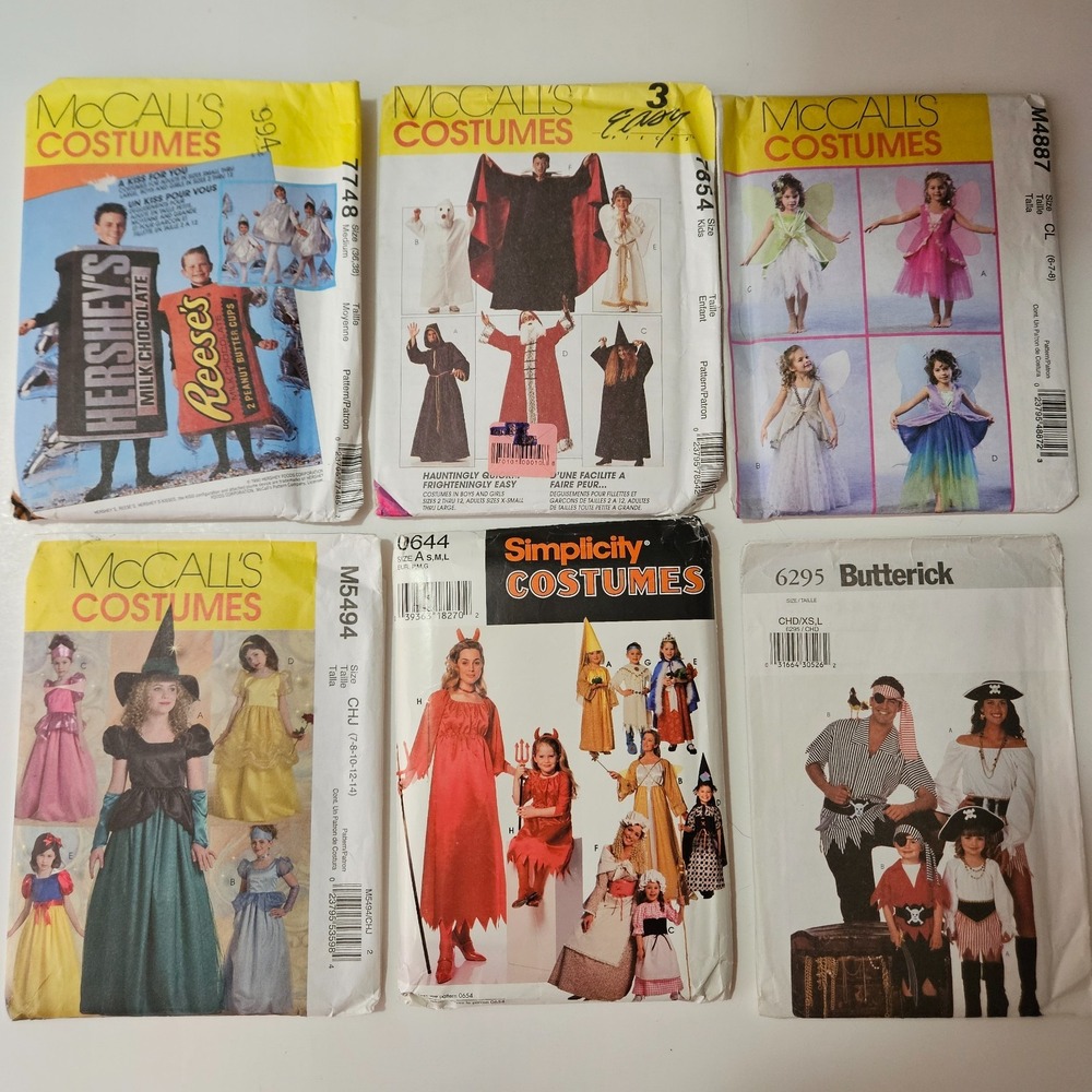 Lot-6 Uncut Children's Kid's Halloween Costume Patterns Princess Fairy Pirate